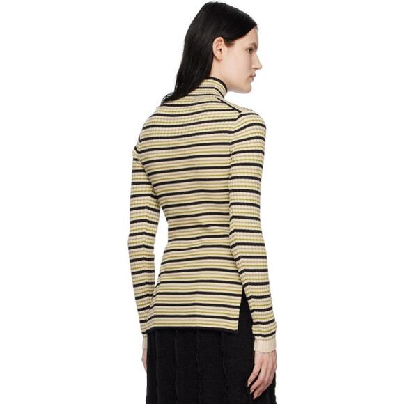 Proenza Schouler Rib Knit Striped Turtleneck Sweater Silk Cotton Y2K Style Top